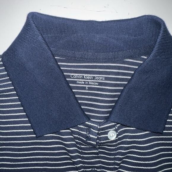 Calvin Klein Jeans Women’s Striped Polo Shirt Navy White Short Sleeve Size Small - Picture 5 of 8